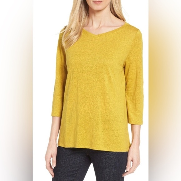 Eileen Fisher Tops - Eileen Fisher NWT organic linen jersey bateau neck tunic top in yellow. size S